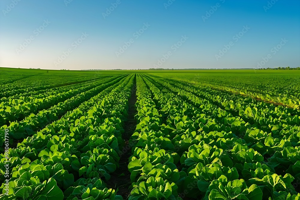 Green Mustard Field Under Clear Blue Sky