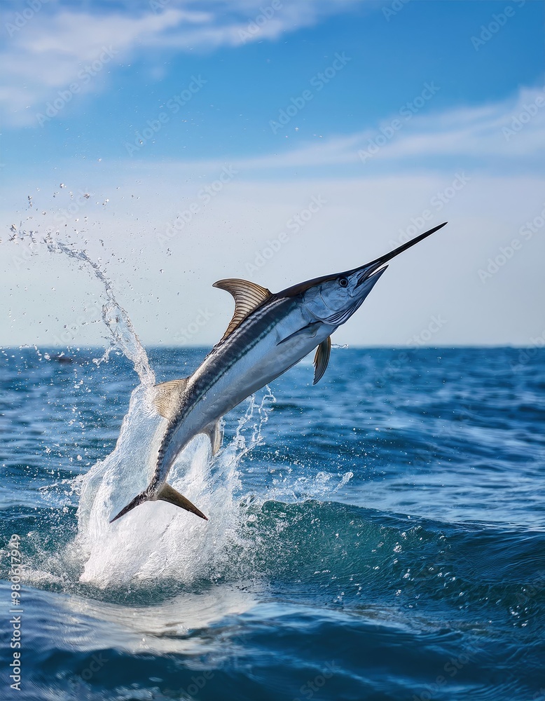 Fototapeta premium A marlin leaps from the water.