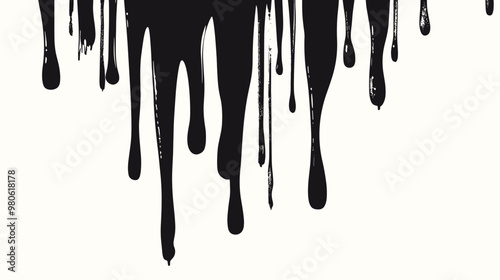 Black dripping oil stain, melt drips , melting liquid drops, ink splatter silhouettes isolated vector illustration