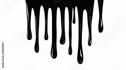 Black dripping oil stain, melt drips , melting liquid drops, ink splatter silhouettes isolated vector illustration