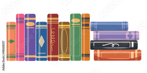 Stack of books, bookshelf, books standing vector. Pile of books vector illustration. Education and knowledge vector concept.
