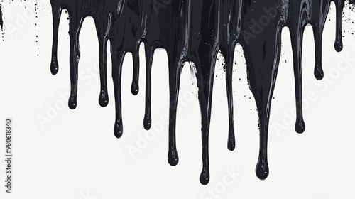 Black dripping oil stain, melt drips , melting liquid drops, ink splatter silhouettes isolated vector illustration