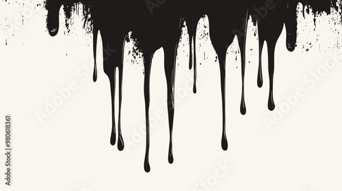 Black dripping oil stain, melt drips , melting liquid drops, ink splatter silhouettes isolated vector illustration