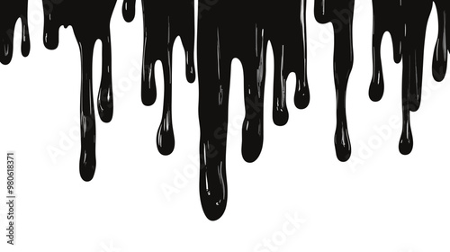 Black dripping oil stain, melt drips , melting liquid drops, ink splatter silhouettes isolated vector illustration