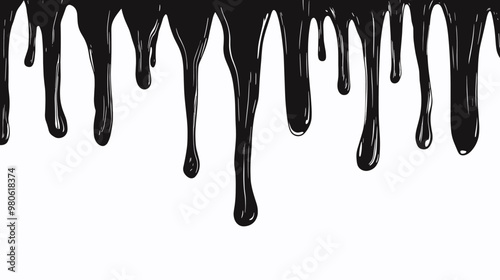 Black dripping oil stain, melt drips , melting liquid drops, ink splatter silhouettes isolated vector illustration