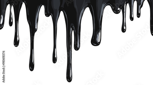 Black dripping oil stain, melt drips , melting liquid drops, ink splatter silhouettes isolated vector illustration
