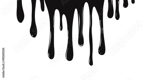 Black dripping oil stain, melt drips , melting liquid drops, ink splatter silhouettes isolated vector illustration