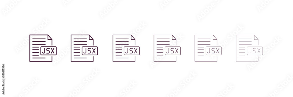 jsx outline icon. Linear vector from programming concept. 6 different line style jsx icon included thin, light, regular, medium, bold, black jsx outline icon. Linear vector from programming concept. 6 different line style jsx icon included thin, light, regular, medium, bold, black