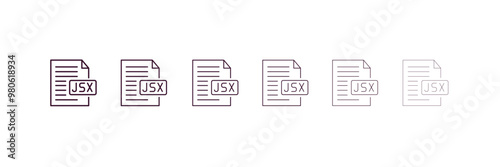 jsx outline icon. Linear vector from programming concept. 6 different line style jsx icon included thin, light, regular, medium, bold, black