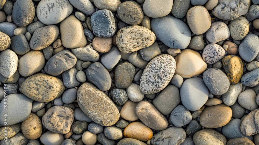 A captivating mosaic of smooth river stones scattered across a sunlit riverbank A captivating mosaic of smooth river stones scattered across a sunlit riverbank