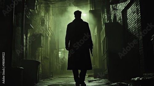 Mysterious Figure Walking in Dark Alley photo