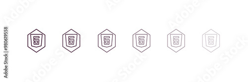 html5 outline icon. Linear vector from programming concept. 6 different line style html5 icon included thin, light, regular, medium, bold, black