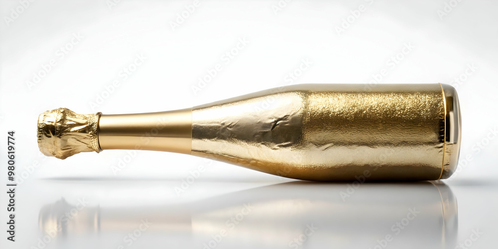 Floating Champagne Bottle Foil Isolated Against White Background: Symbolizing Anticipation for New Year 2025 | Elegant Photo Stock Concept Floating Champagne Bottle Foil Isolated Against White Background: Symbolizing Anticipation for New Year 2025 | Elegant Photo Stock Concept
