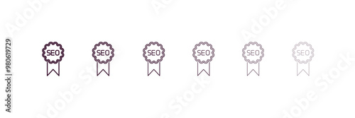 seo badge outline icon. Linear vector from programming concept. 6 different line style seo badge icon included thin, light, regular, medium, bold, black