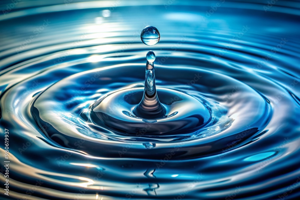 Clear Water drop with circular waves. water drop splash closeup. water ripple as concept for hydration, water preservation and ecology Clear Water drop with circular waves. water drop splash closeup. water ripple as concept for hydration, water preservation and ecology