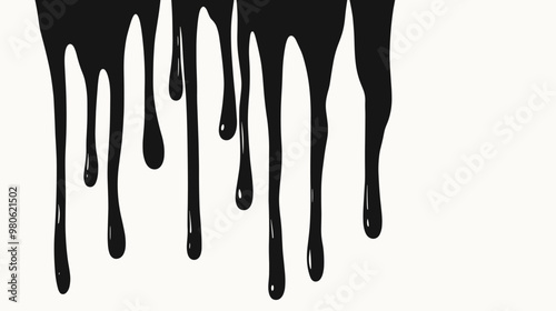 Black dripping oil stain, melt drips , melting liquid drops, ink splatter silhouettes isolated vector illustration