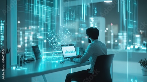 Modern Professional Analyzing Data in Futuristic Office