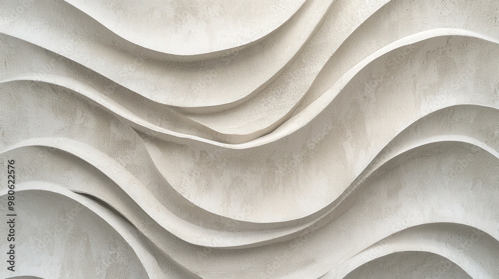 Fototapeta premium Textured wall with light gray wave patterns illuminated by soft indoor lighting