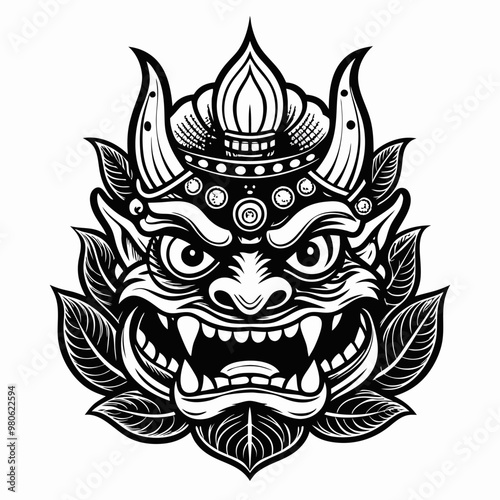 Intricate Black and White Mask Design with Bold Detailing and Symmetrical Patterns