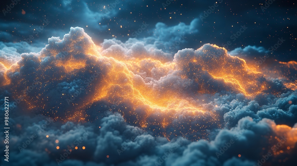 Obraz premium Digital transformation concept with illuminated cloud computing icon on blue background