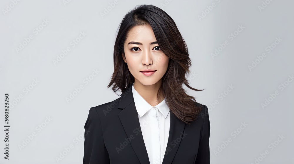 Portrait of the beautiful asian businesswoman on light background. Neural network ai generated art Portrait of the beautiful asian businesswoman on light background. Neural network ai generated art