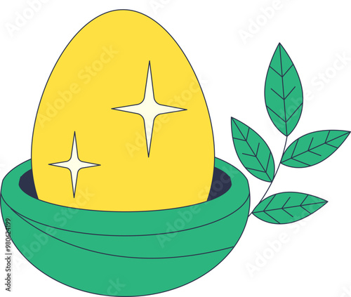 A golden egg nestled in a green nest with leaves, symbolizing a secure and prosperous retirement nest egg.