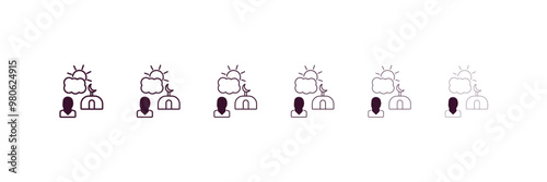 fajr dawn prayer outline icon. Linear vector from religion concept. 6 different line style fajr dawn prayer icon included thin, light, regular, medium, bold, black