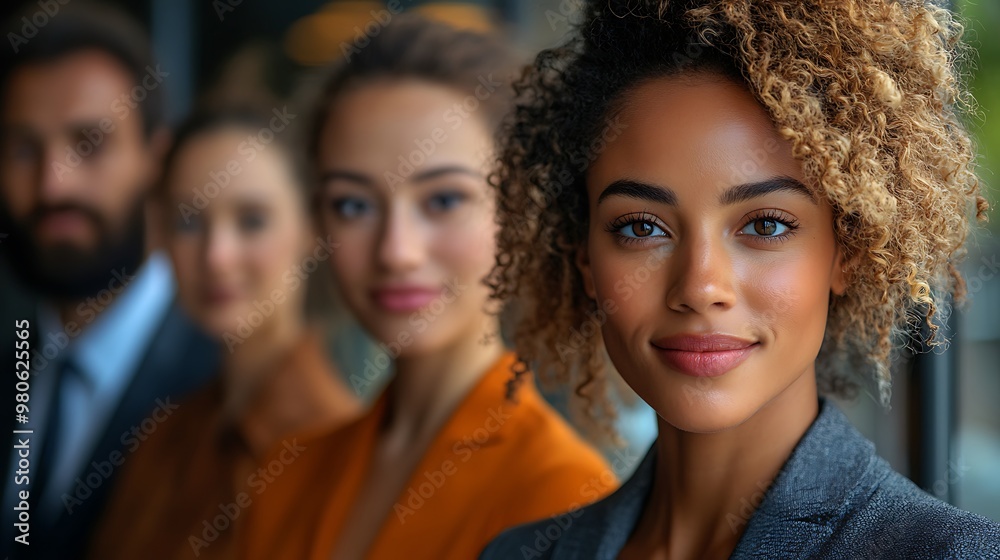 A diverse group of business professionals look confidently at the camera. A diverse group of business professionals look confidently at the camera.