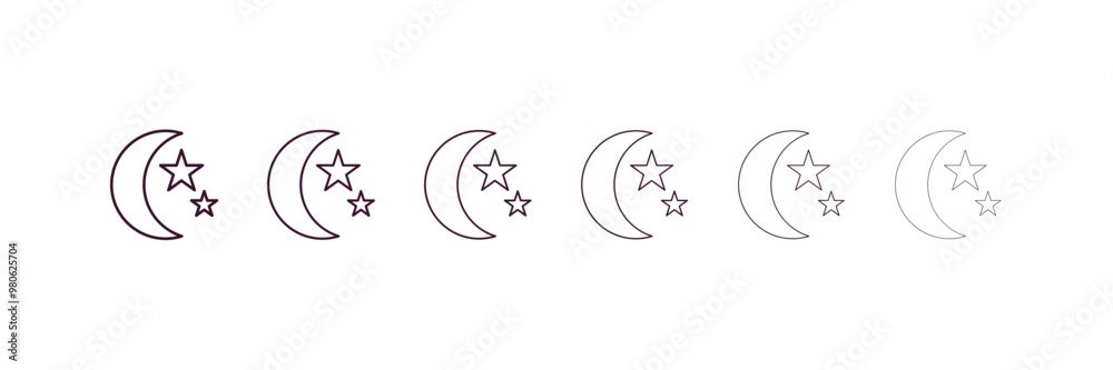 star and crescent moon outline icon. Linear vector from religion concept. 6 different line style star and crescent moon icon included thin, light, regular, medium, bold, black star and crescent moon outline icon. Linear vector from religion concept. 6 different line style star and crescent moon icon included thin, light, regular, medium, bold, black