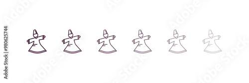 sufi mystic outline icon. Linear vector from religion concept. 6 different line style sufi mystic icon included thin, light, regular, medium, bold, black