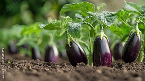 Growing eggplant harvest and producing vegetables cultivation