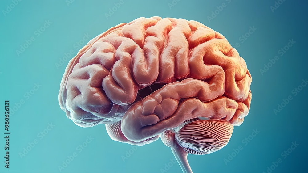 Detailed human brain structure in hyper-real style, sharp and high-quality illustration, with every fold and neuron visible Detailed human brain structure in hyper-real style, sharp and high-quality illustration, with every fold and neuron visible