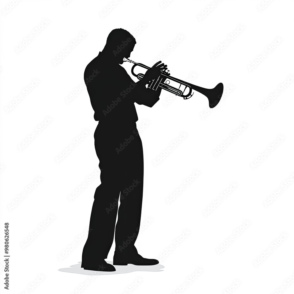 Naklejka premium Trumpet Player Silhouette, Illustration Isolated On White Background