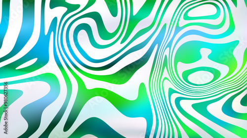 Abstract white green fluid swirl bg. Liquid line surface.