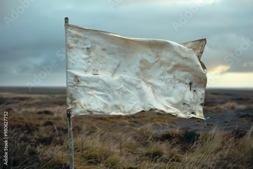 White Flag Waving in a Battle-Worn Landscape