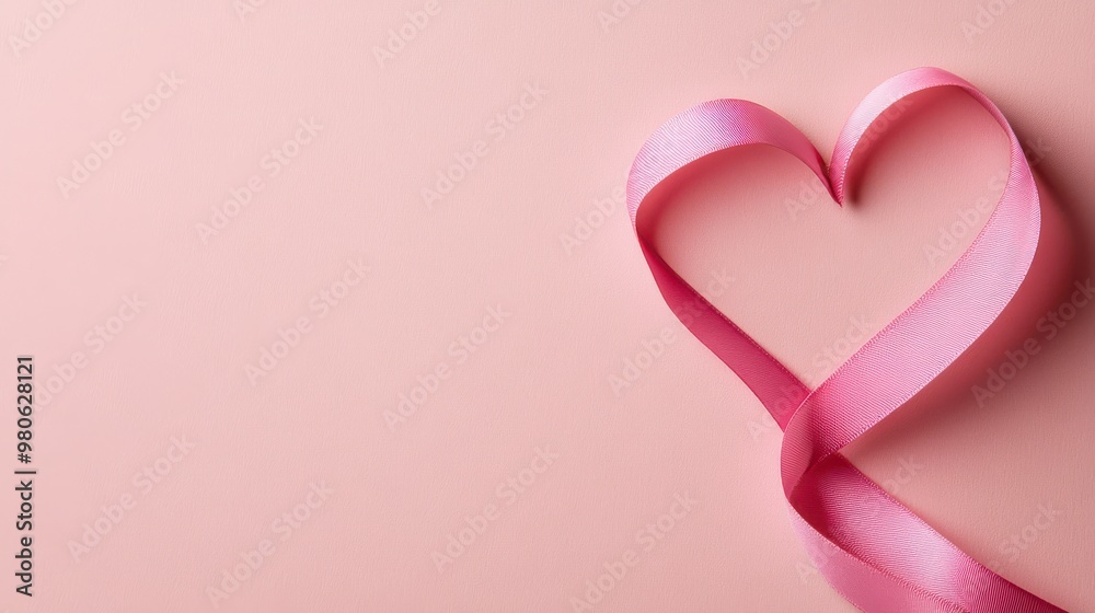A Heart-Shaped Pink Ribbon on a Soft Pink Background Perfect for Romantic Occasions and Designs A Heart-Shaped Pink Ribbon on a Soft Pink Background Perfect for Romantic Occasions and Designs