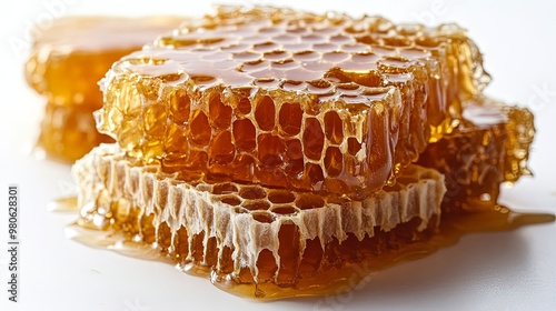 Honeycomb with honey isolated on white background