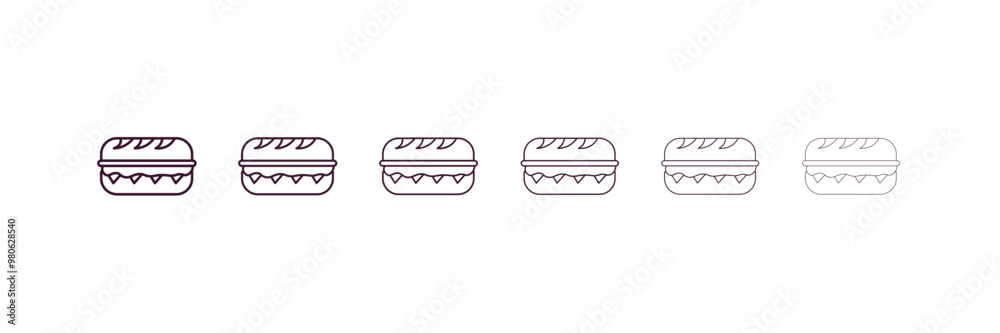 long sandwich outline icon. Linear vector from restaurant concept. 6 different line style long sandwich icon included thin, light, regular, medium, bold, black