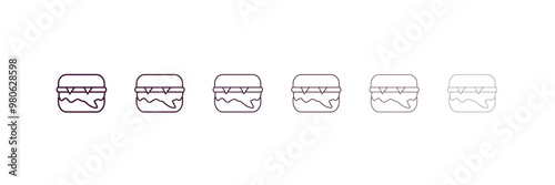 complete hamburger outline icon. Linear vector from restaurant concept. 6 different line style complete hamburger icon included thin, light, regular, medium, bold, black