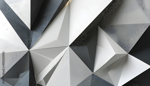 Textured Gray Abstract Polygonal Design with Triangular Shapes and Light Mosaic Background