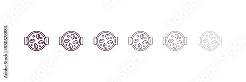 paella with parwns outline icon. Linear vector from restaurant concept. 6 different line style paella with parwns icon included thin, light, regular, medium, bold, black