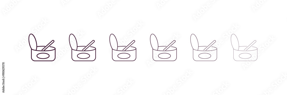 open tin with spoon outline icon. Linear vector from restaurant concept. 6 different line style open tin with spoon icon included thin, light, regular, medium, bold, black open tin with spoon outline icon. Linear vector from restaurant concept. 6 different line style open tin with spoon icon included thin, light, regular, medium, bold, black