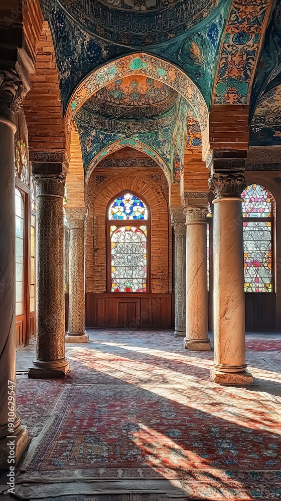 Obraz premium Interior of a mosque with columns and windows