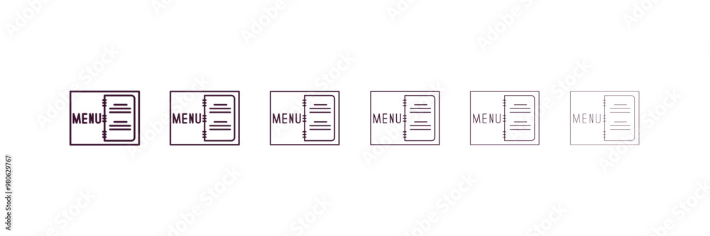 open menu outline icon. Linear vector from restaurant concept. 6 different line style open menu icon included thin, light, regular, medium, bold, black open menu outline icon. Linear vector from restaurant concept. 6 different line style open menu icon included thin, light, regular, medium, bold, black