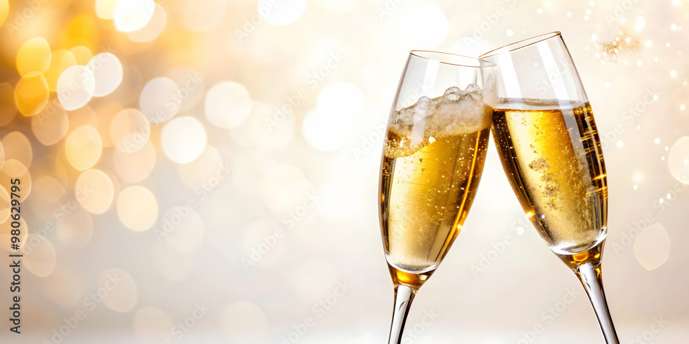 Joyful New Year Toast Celebration: Close-Up of Clinking Champagne Glasses with Bubbles and Sparkling Reflections, Capturing Festive Atmosphere in Photo Stock Joyful New Year Toast Celebration: Close-Up of Clinking Champagne Glasses with Bubbles and Sparkling Reflections, Capturing Festive Atmosphere in Photo Stock