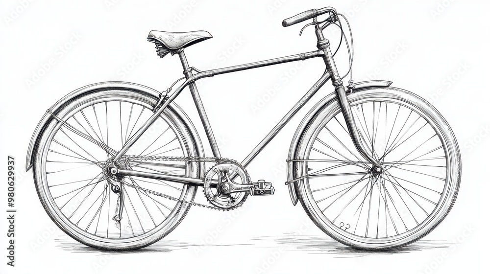 11. A detailed black and white line art of a bicycle, capturing the geometry of the frame, the intricacy of the wheels, and the simplicity of its overall design 11. A detailed black and white line art of a bicycle, capturing the geometry of the frame, the intricacy of the wheels, and the simplicity of its overall design