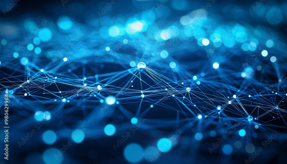 Obraz premium Futuristic Digital Tech Wires and Dots Internet Startups Illustration in Blue Tones