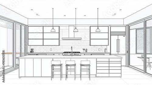 Modern Kitchen Blueprint Elevation Design in Archicad 24 with 16:9 Aspect Ratio photo