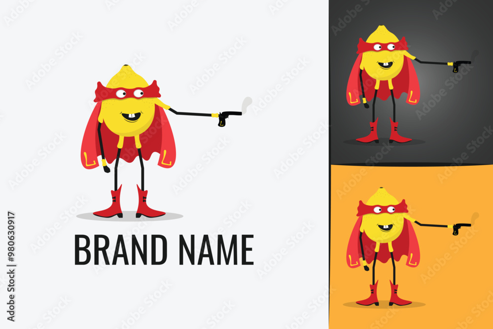 Obraz premium Superhero lemon logo. Citrus logotype. Lemon hero logo