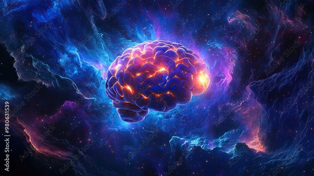 Cosmic Brain in Colorful Nebula